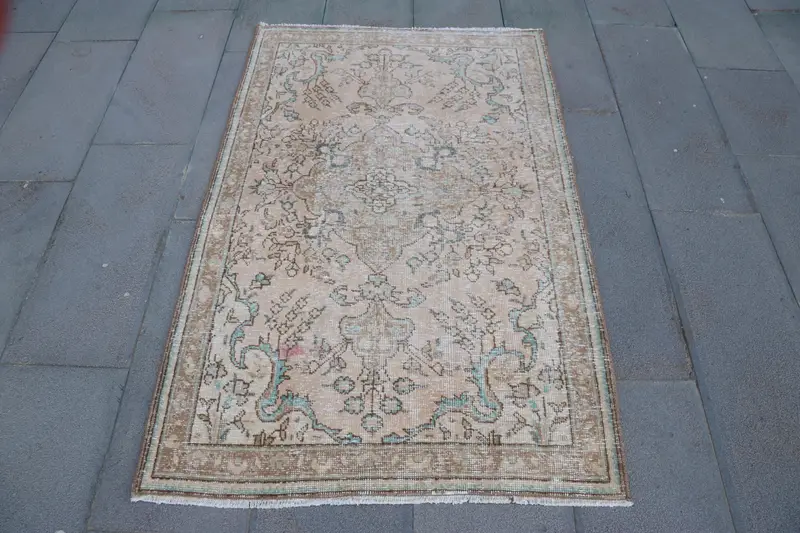 3.1x4.8 ft Turkish Small Rug, Vintage Brown Striped Rug - 1