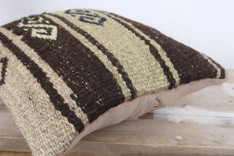 12x12 Brown Cushion, Turkish Pillow, One Of A Kind Pillow Sham, Turkish Kilim Pillow, Wool Kilim Pillow Pillow, Pillow Cover, Kilim Pillow Cover - 6
