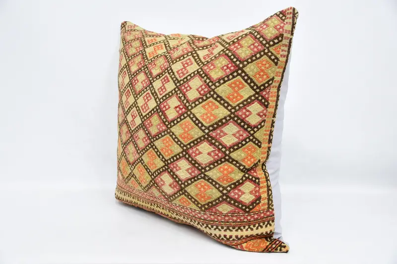 Kilim Pillow Cover, Turkish Bench Pillow, Boho Pillow, Pillow for Couch, 32x32 Beige Cushion Cover, Pillow, Bolster Throw Pillow Sham - 4