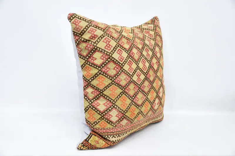 Kilim Pillow Cover, Turkish Bench Pillow, Boho Pillow, Pillow for Couch, 32x32 Beige Cushion Cover, Pillow, Bolster Throw Pillow Sham - 3