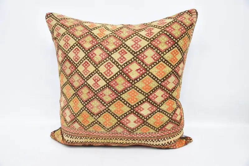 Kilim Pillow Cover, Turkish Bench Pillow, Boho Pillow, Pillow for Couch, 32x32 Beige Cushion Cover, Pillow, Bolster Throw Pillow Sham - 1