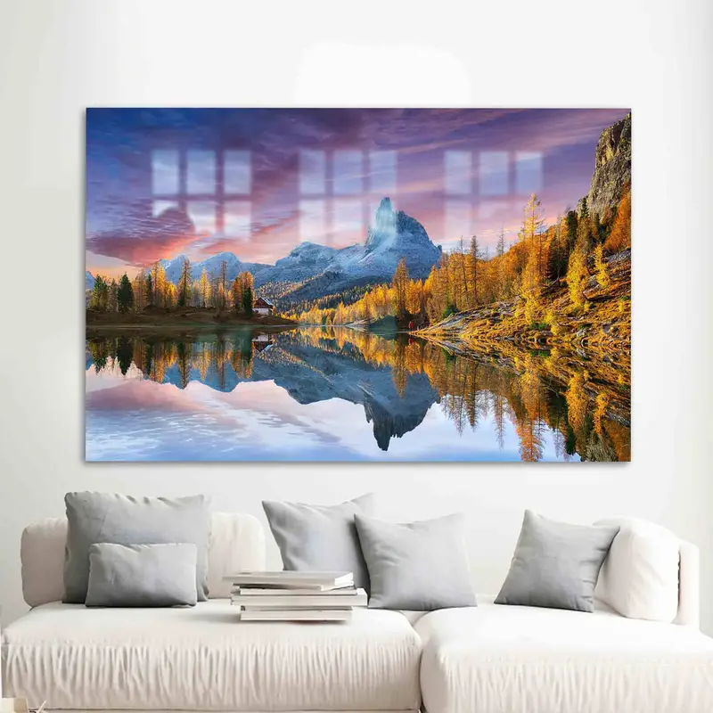 エレガントなドロミテ サンセット ガラス: プリントされた自然の風景の優雅さ