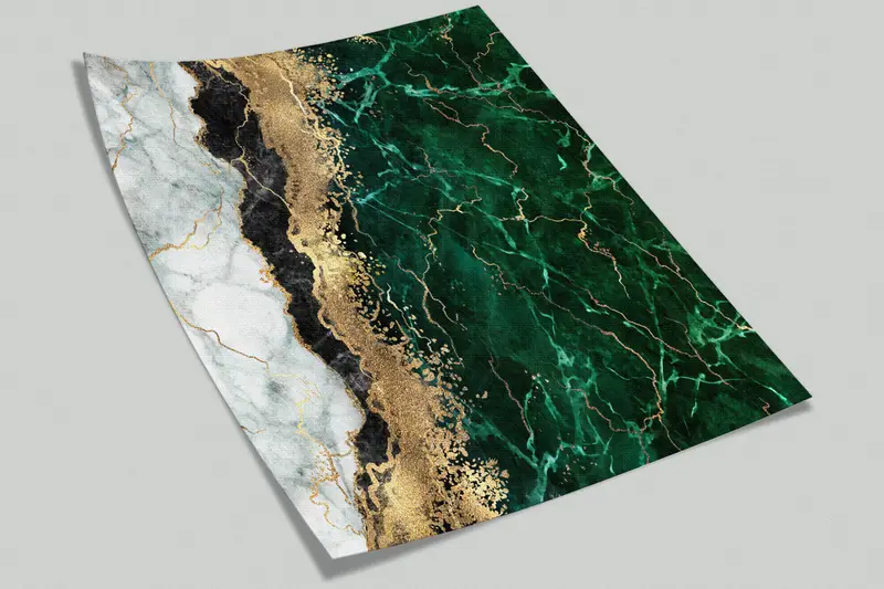 Marble Wall Art, Wallpaper Mural Art, 3D Wall Mural, Gold Wall Decor, Green Marble Wall Paper, Green And Gold Marble Mural, Papercraft 3D, - 9