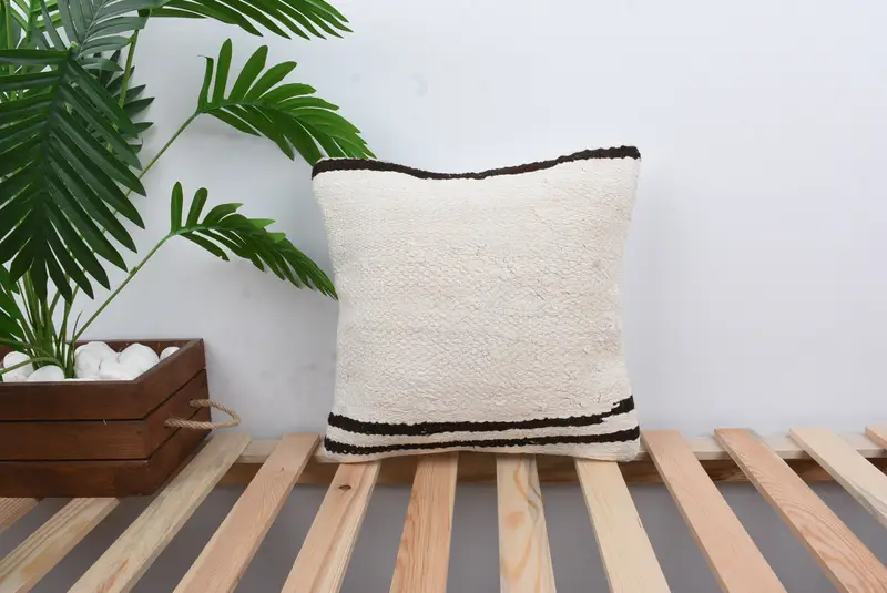 Vintage Pillow, Farmhouse Cushion Case, 14x14 White Cushion, Kilim Pillow, Ethnic Pillow Cover Pillow Cover, Pillow Sham, Kilim Pillow Cover - 1