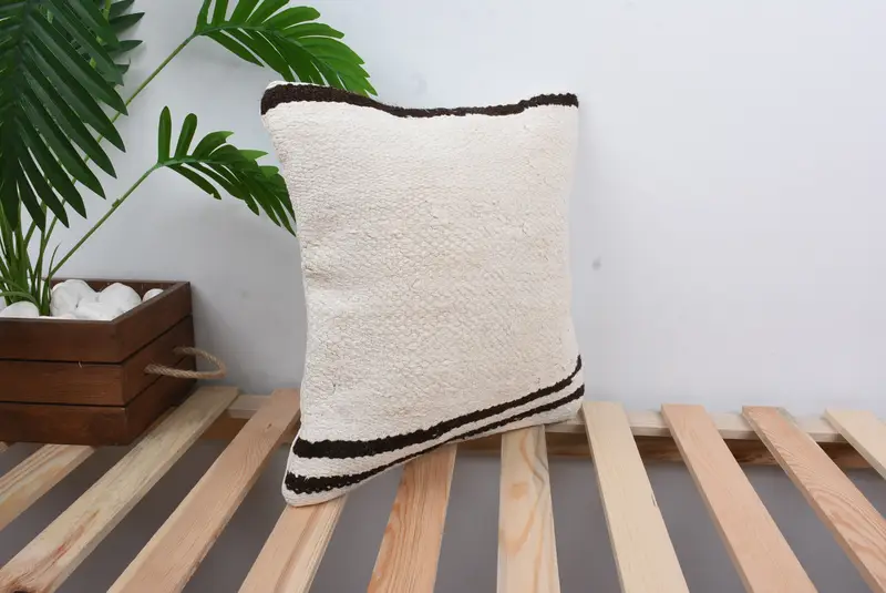 Vintage Pillow, Farmhouse Cushion Case, 14x14 White Cushion, Kilim Pillow, Ethnic Pillow Cover Pillow Cover, Pillow Sham, Kilim Pillow Cover - 4