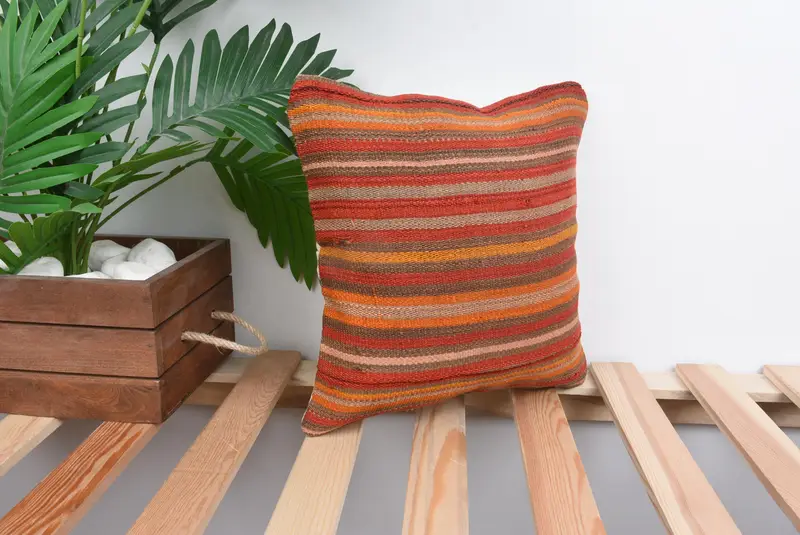 Art Deco Cushion Cover, Home Decor Pillow, Pillow Sham, 12x12 Red Pillow, Floor Pillow Case, Vintage Pillow, Vintage Kilim Pillow - 4