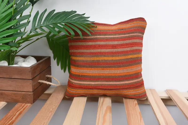 Art Deco Cushion Cover, Home Decor Pillow, Pillow Sham, 12x12 Red Pillow, Floor Pillow Case, Vintage Pillow, Vintage Kilim Pillow - 1