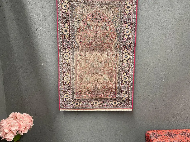 Vintage Rug, 2.5x4 ft Small Rug, Red Bordered Wool Turkish Rug - 1