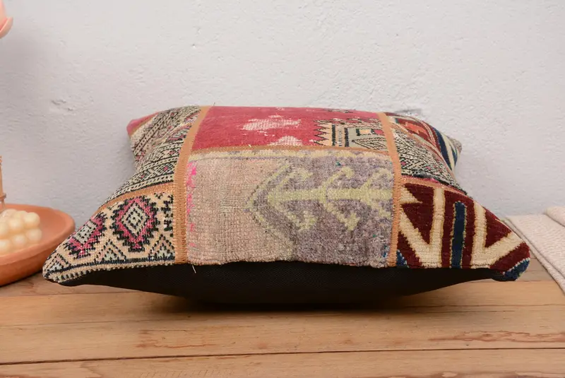 Boho Pillow Sham Cover, Vintage Pillow, Antique Pillows, Seat Pillow, Pillow Case, 18x18 Red Cushion Cover, Bolster Throw Pillow - 5