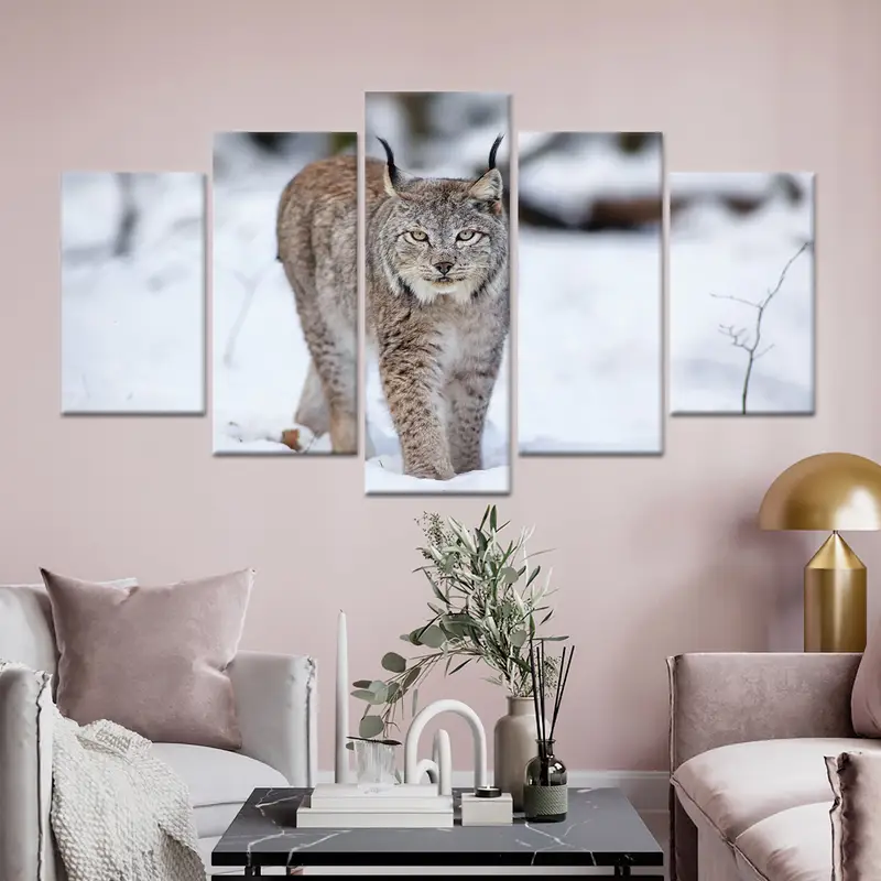 Vahşi Kurt Kedi Kanvas: Kış Sahnesi Baskılı Sanat Paneli
