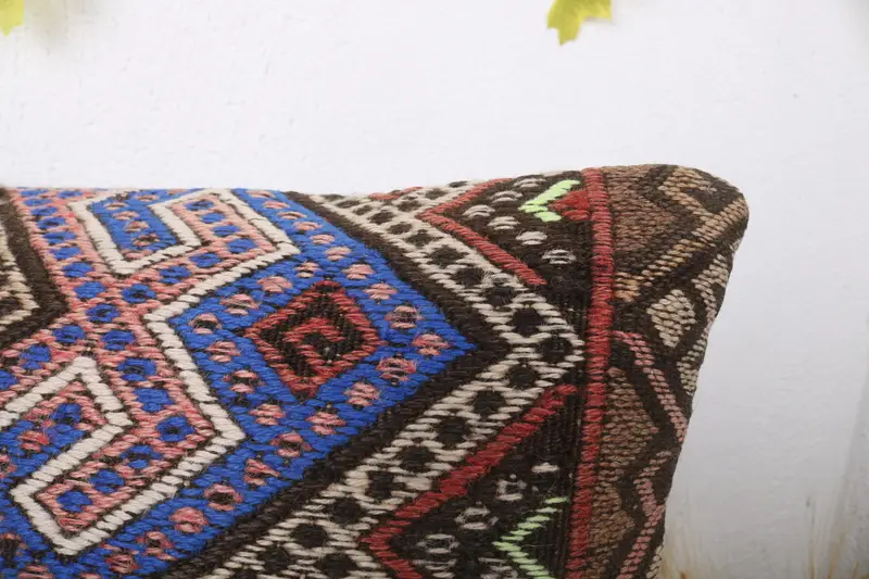 Turkish Kilim Pillow, Designer Throw Cushion, Cushion Cover, Antique Pillows, Vintage Pillow, Neutral Cushion Cover, 12x24 Blue Pillow Case - 5