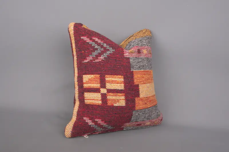 14x14 Red Pillow Cover, Authentic Pillow Case, Pillow Case, Throw Kilim Pillow, Vintage Kilim Throw Pillow, Kilim Pillow, Customized Pillow - 2