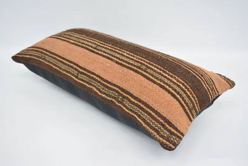 12x24 Inches Brown & Orange Pillow, Handmade Geometric Throw Pillow - 6