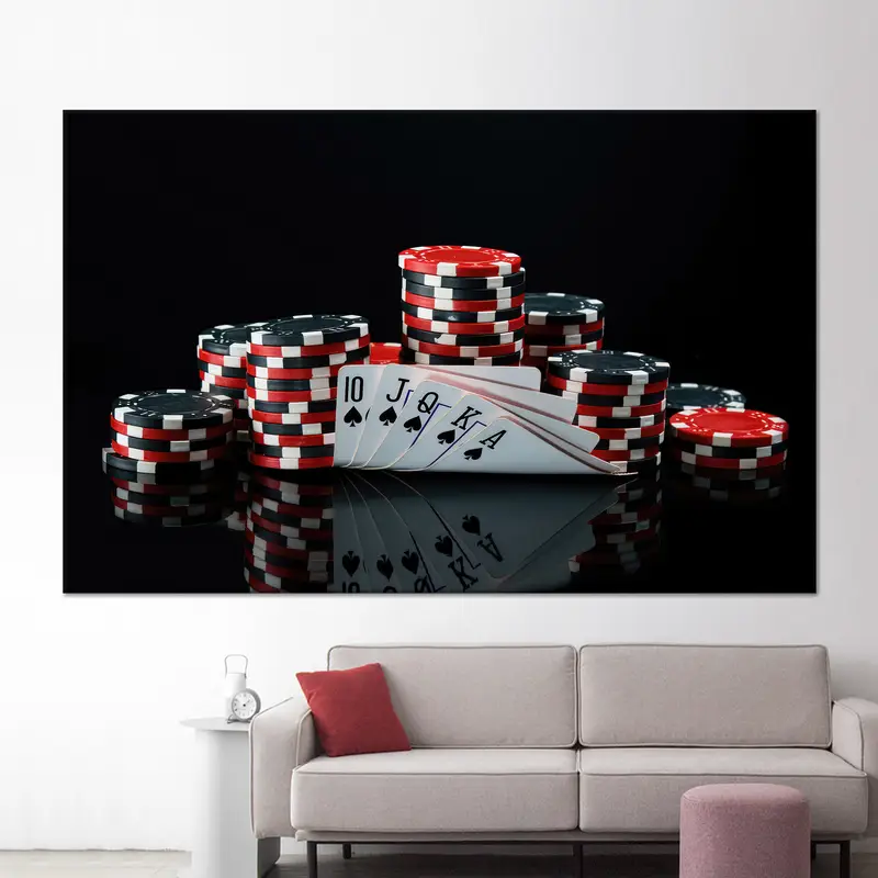 Elegant Royal Flush Canvas: Poker Room Art Decor