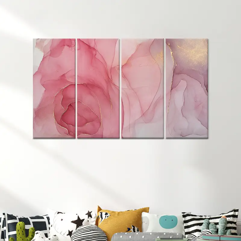 エレガントなピンクとゴールドの大理石プリント キャンバス - コンテンポラリー ラグジュアリー