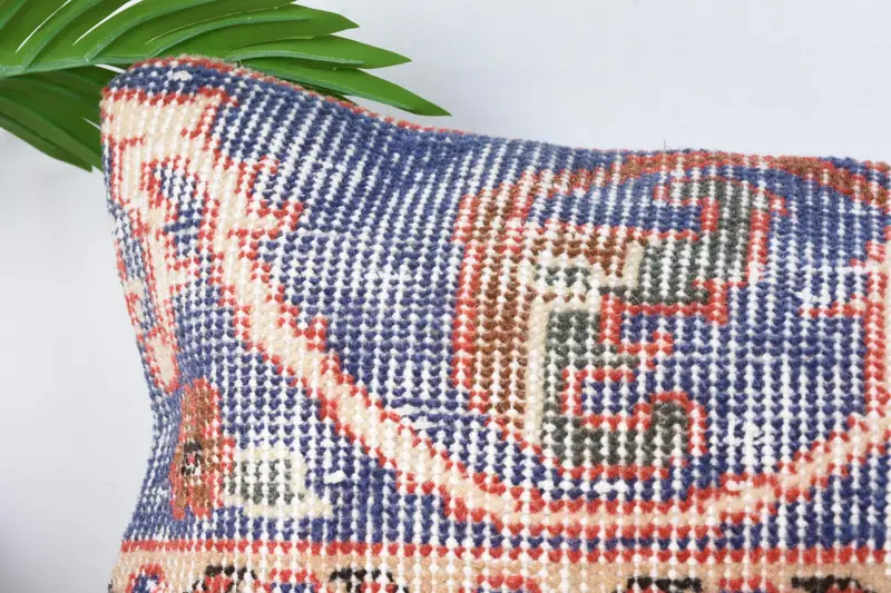 Ethnical Kilim Rug Pillow, Kilim Cushion Sham, 12x24 Blue Cushion Case, Knitted Cushion Cover, Cushion Cover, Home Decor Pillow - 2
