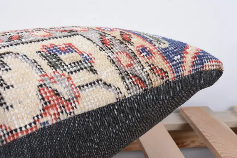 Ethnical Kilim Rug Pillow, Kilim Cushion Sham, 12x24 Blue Cushion Case, Knitted Cushion Cover, Cushion Cover, Home Decor Pillow - 7