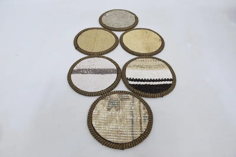 Bohemian Beige and White Round Coaster, Decorative Coaster