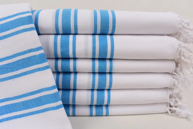 Turkish Beach Towel Turquoise Stripes Organic Cotton, 70x40 Inches