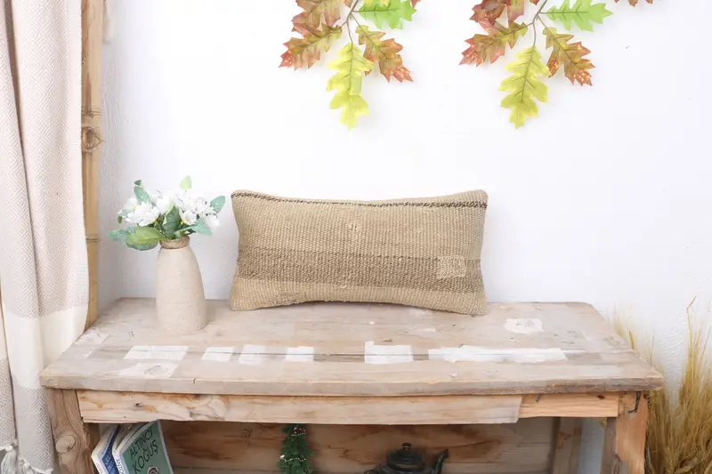 Pillow Cover, Turkish Kilim Pillow, Oriental Pillow, Farmhouse Cushion Case, 8x16 Beige Pillow Cover, Turkish Pillow, Boho Pillow - 1