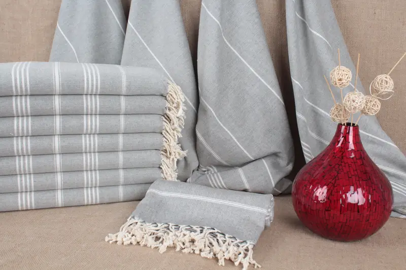 Personalized Turkish Cotton Beach Towel Striped Beige, 40x67 Inches