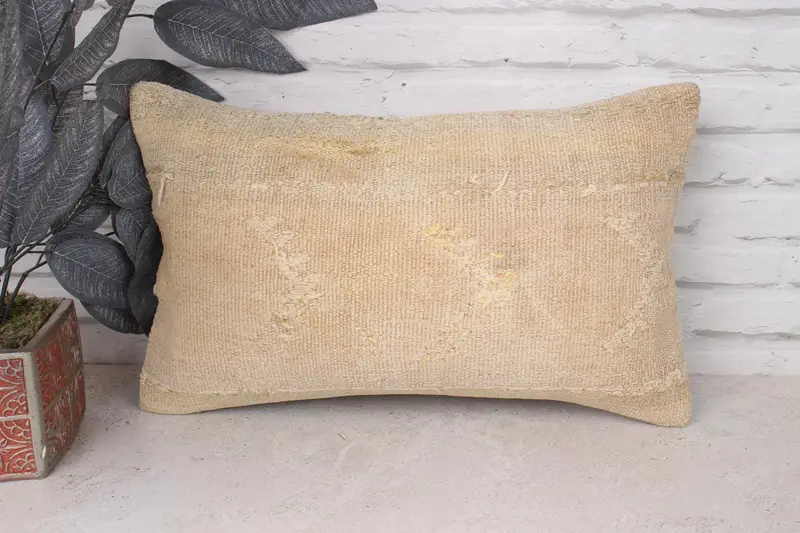 Southwestern Pillow Sham, Cushion Case, Throw Kilim Pillow, Boho Pillow, Handmade Kilim Cushion, Armchair Cushion, 12x20 Beige Cushion Case - 1