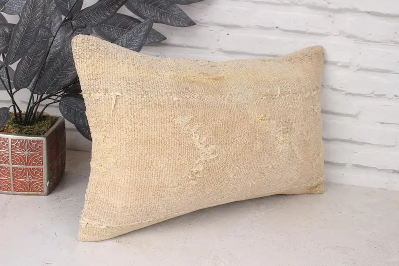 Southwestern Pillow Sham, Cushion Case, Throw Kilim Pillow, Boho Pillow, Handmade Kilim Cushion, Armchair Cushion, 12x20 Beige Cushion Case - 3