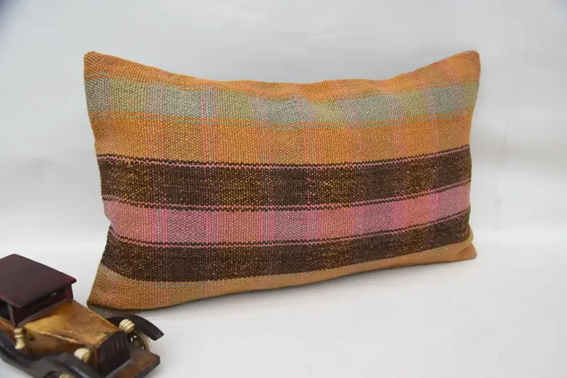 Boho Pillow Sham Cover, Ikat Pillow Cover, Cushion, Interior Designer Pillow, Aztec Pillow Cover, 12x20 Orange Cushion, Kilim Pillow Cover - 2