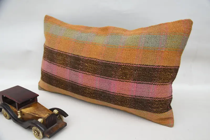 Boho Pillow Sham Cover, Ikat Pillow Cover, Cushion, Interior Designer Pillow, Aztec Pillow Cover, 12x20 Orange Cushion, Kilim Pillow Cover - 3