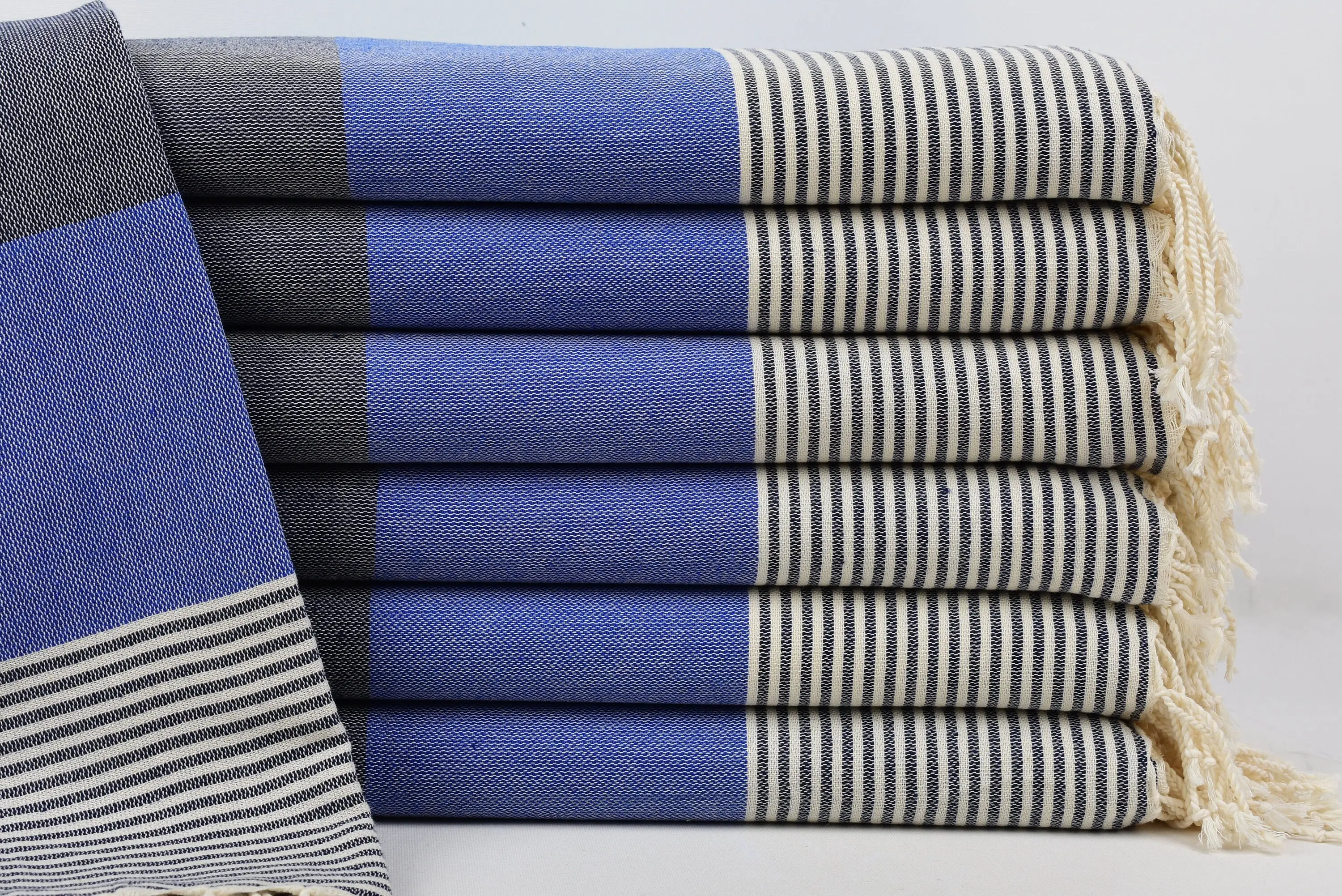 Beach Towel Personalized Organic Cotton Blue Stripes, 67x40 Inches - 1