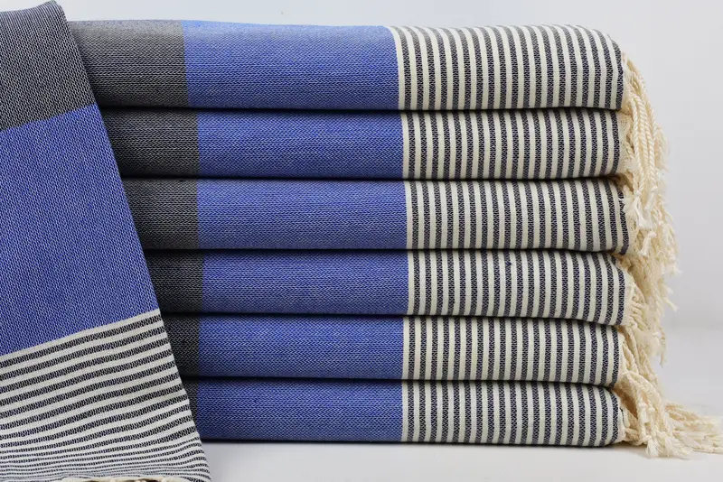 Beach Towel Personalized Organic Cotton Blue Stripes, 67x40 Inches