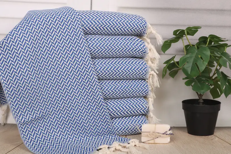 Custom Hand Towel Sax Blue Cotton Chevron 18x36 Inches