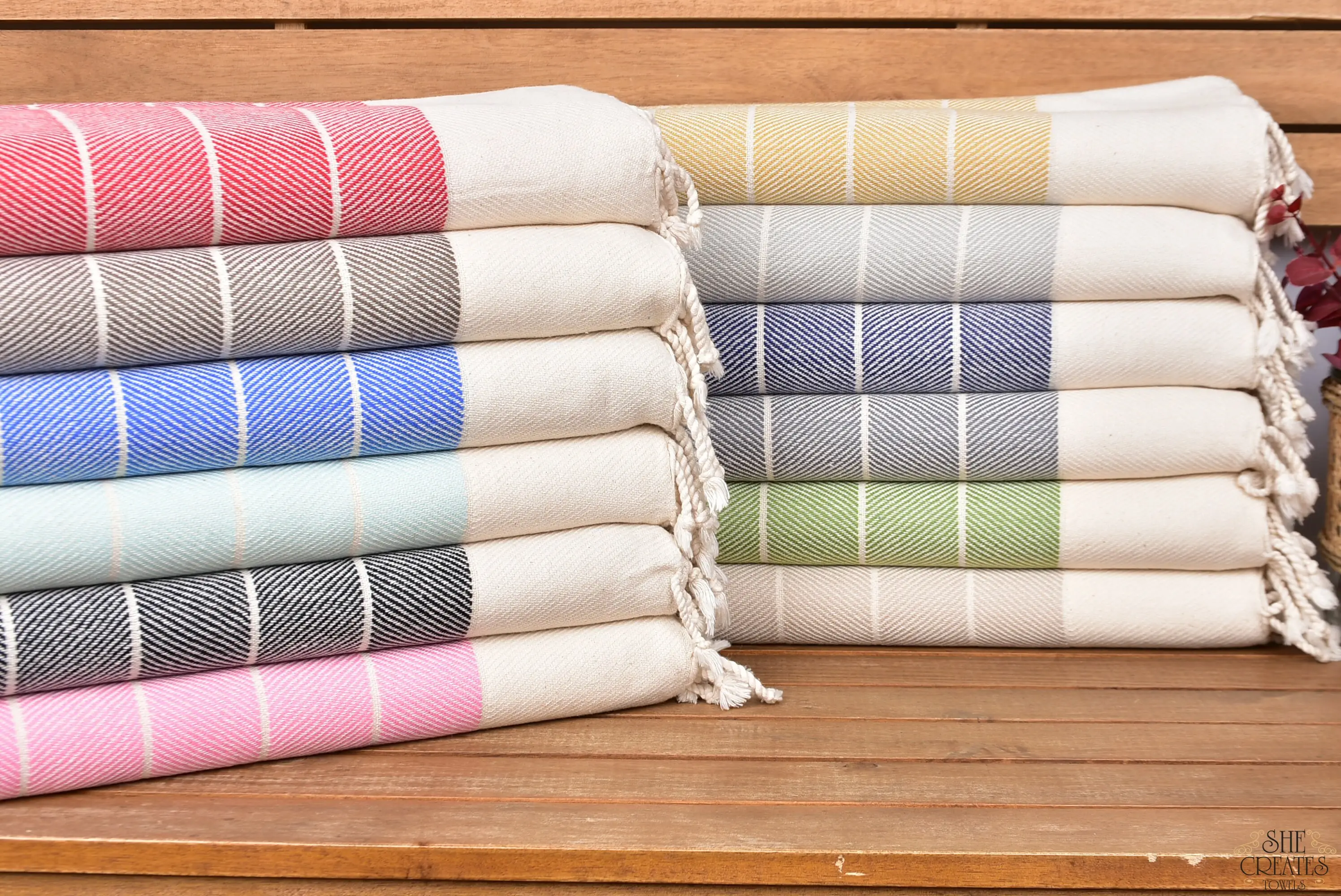 Monogram Hand Towel Personalized Cotton Striped, 16x36 Inches - 1