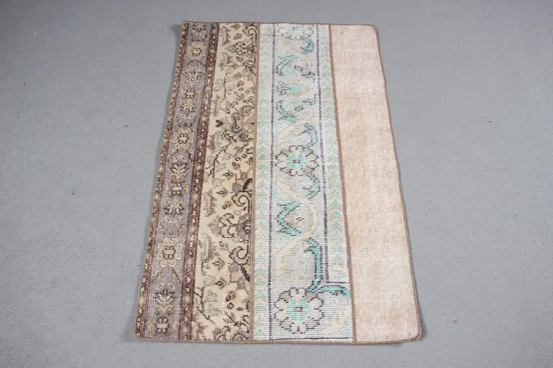 Türk Oushak Halısı 2.3x3.7 ft (70x112 cm), Kahverengi Çizgili Vintage Halı - 1