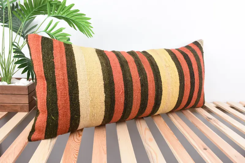 Kilim Cushion Sham, Cushion, Turkish Pillow, Nautical Throw Pillow, 16x36 Red Pillow Case, Kilim Pillow, Meditation Pillow Cover - 4