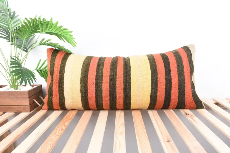 Kilim Cushion Sham, Cushion, Turkish Pillow, Nautical Throw Pillow, 16x36 Red Pillow Case, Kilim Pillow, Meditation Pillow Cover - 1