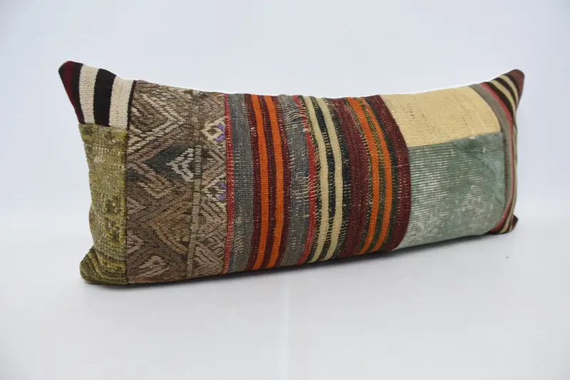 Antique Pillows, Pillow Case, Nautical Throw Cushion Cover, Turkish Bench Pillow, 16x36 Orange Cushion, Gift Pillow, Throw Kilim Pillow - 3