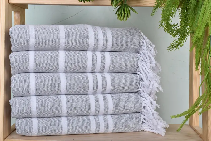 Beach Towel Dark Gray Cotton Monogrammed Striped, 40x71 Inches