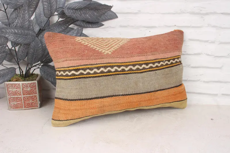 Kilim Pillow, Boho Pillow Sham Cover, 12x20 Red Cushion Cover, Outdoor Throw Pillow Cover, Cushion Case, Vintage Pillow, Aztec Pillow Case - 3