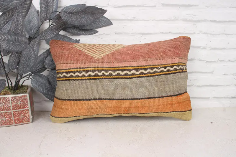 Kilim Pillow, Boho Pillow Sham Cover, 12x20 Red Cushion Cover, Outdoor Throw Pillow Cover, Cushion Case, Vintage Pillow, Aztec Pillow Case - 1