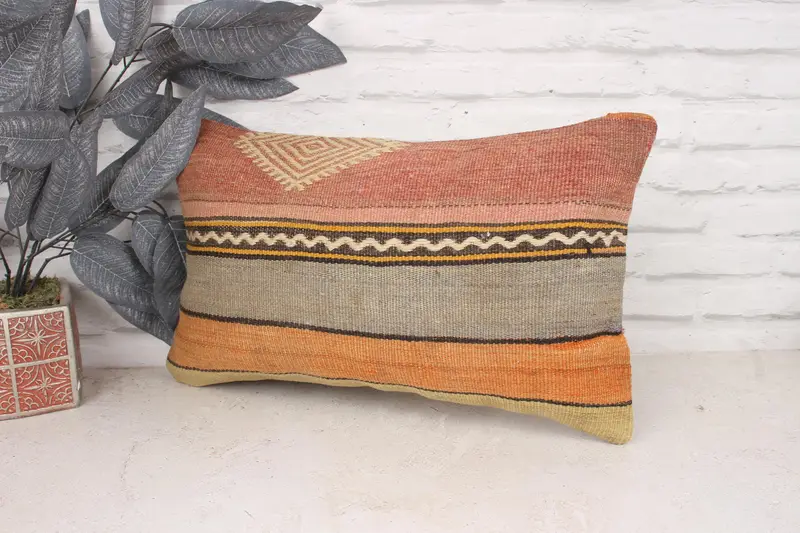Kilim Pillow, Boho Pillow Sham Cover, 12x20 Red Cushion Cover, Outdoor Throw Pillow Cover, Cushion Case, Vintage Pillow, Aztec Pillow Case - 4