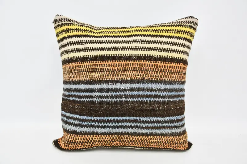 Floor Cushion Case, Anatolian Cushion, Pillow Case, 20x20 Blue Cushion Case, Ethnical Kilim Rug Pillow, Interior Designer Pillow, Kilim Pillow - 1
