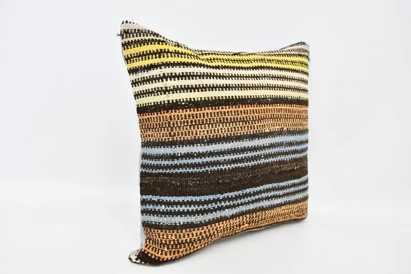 Floor Cushion Case, Anatolian Cushion, Pillow Case, 20x20 Blue Cushion Case, Ethnical Kilim Rug Pillow, Interior Designer Pillow, Kilim Pillow - 3