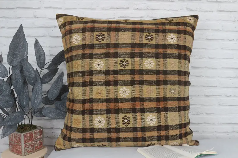 Throw Kilim Pillow, 28x28 Yellow Cushion Case, Bench Pillow, Interior Designer Pillow, Turkish Pillow, Decorative Throw Pillow Case, Pillow Cover - 2