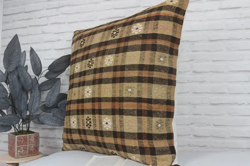 Throw Kilim Pillow, 28x28 Yellow Cushion Case, Bench Pillow, Interior Designer Pillow, Turkish Pillow, Decorative Throw Pillow Case, Pillow Cover - 4