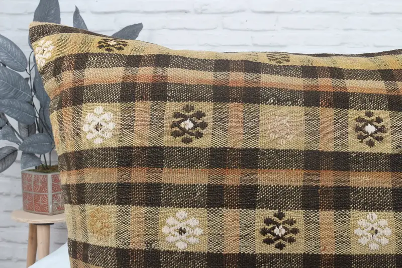 Throw Kilim Pillow, 28x28 Yellow Cushion Case, Bench Pillow, Interior Designer Pillow, Turkish Pillow, Decorative Throw Pillow Case, Pillow Cover - 5
