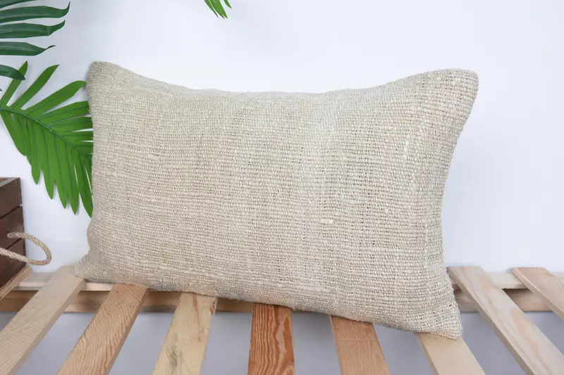 Ethnical Kilim Rug Pillow, Pillow Cover, Kilim Cushion Sham, 12x20 Beige Cushion, Bed Pillow Sham, Vintage Pillow, Couch Pillow Sham - 5