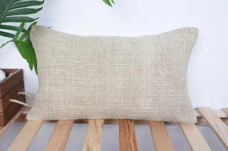 Ethnical Kilim Rug Pillow, Pillow Cover, Kilim Cushion Sham, 12x20 Beige Cushion, Bed Pillow Sham, Vintage Pillow, Couch Pillow Sham - 1