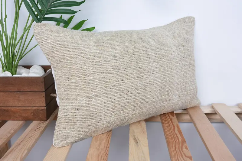 Ethnical Kilim Rug Pillow, Pillow Cover, Kilim Cushion Sham, 12x20 Beige Cushion, Bed Pillow Sham, Vintage Pillow, Couch Pillow Sham - 4