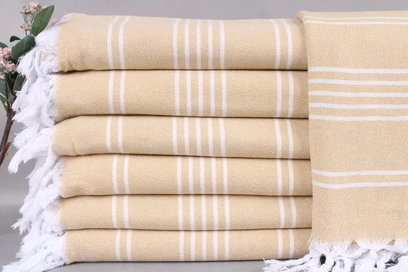 Handmade Turkish Organic Cotton Blanket Beige, 71x95 Inches